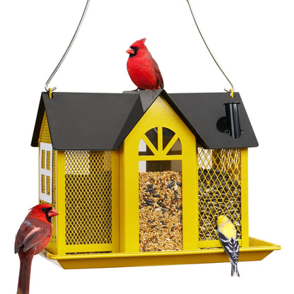 Wild Bird Feeder House for Outside with Triple Feeding Stations – Metal Mesh Weatherproof Bird Feeder for Finch, Cardinal & Chickadee, Large Capacity Outdoor Hanging Bird Feeder, Gift for Bird Lovers