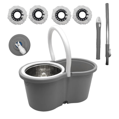 360° Spin Mop and Bucket Set with Wringer – Microfiber Mop Refills, Stainless Steel Extended Handle, Separate Compartment, Floor Cleaning System