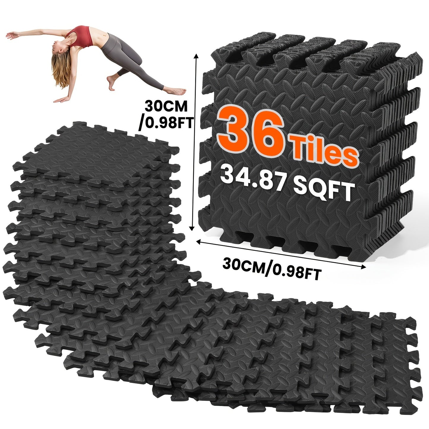 Interlocking Gym Floor Mats 36/48pcs EVA Foam Puzzle Tiles 12"x12" Non-Slip Exercise Mat for Home Gym Garage Playroom Fitness – Includes Border Strips, Coffee & Leaf Pattern