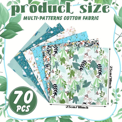 70pcs Precut Quilting Fabric Squares 10x10 Inch - Patchwork Fabric Bundle with Floral, Seasonal & Multicolor Patterns, Soft Washable Cotton Blend for Quilts, Crafts, Sewing, Holiday Decor & DIY Projects