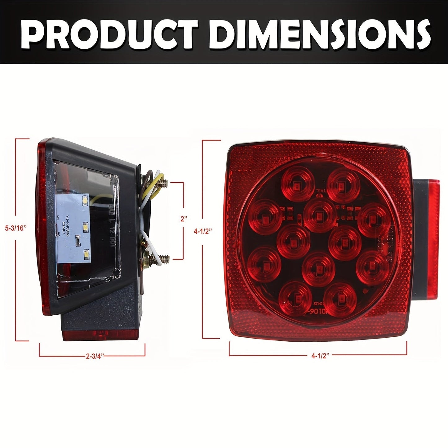 12V LED Trailer Lights Kit Stop Tail Turn Signal License Plate Light for Trailers Under 80" - Square Trailer Tail Lights for Boat Trailer Truck RV Camper Marine with Wiring Options