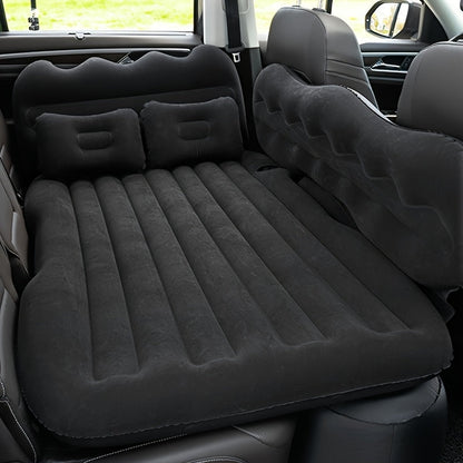 Car Inflatable Bed for SUV Sedan Soft Flocked Rear Seat Air Mattress Foldable Portable Sleeping Mat for Camping Road Trips Picnics – Includes Air Pump & Storage Bag, Black Grey Beige Pink