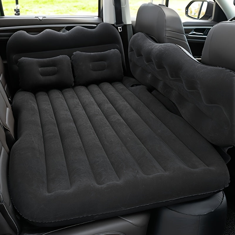 Car Inflatable Bed for SUV Sedan Soft Flocked Rear Seat Air Mattress Foldable Portable Sleeping Mat for Camping Road Trips Picnics – Includes Air Pump & Storage Bag, Black Grey Beige Pink