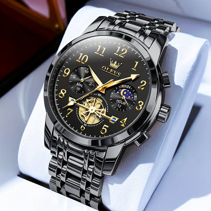 OLEVS Men's Luxury Dress Watch Big Face Luminous Calendar Stainless Steel – Classic Business Wrist Watch for Men, 8 Color Options, Easy-to-Read Dial, Perfect Gift for Him