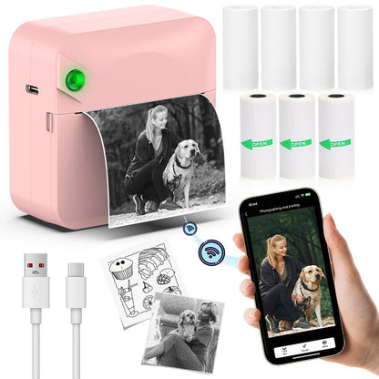 Mini Wireless Thermal Sticker Printer – Inkless Portable Bluetooth Pocket Printer for Photos, Diaries, Notes & Memos, Includes 1 Roll Thermal Paper, Smart Receipt & Label Maker