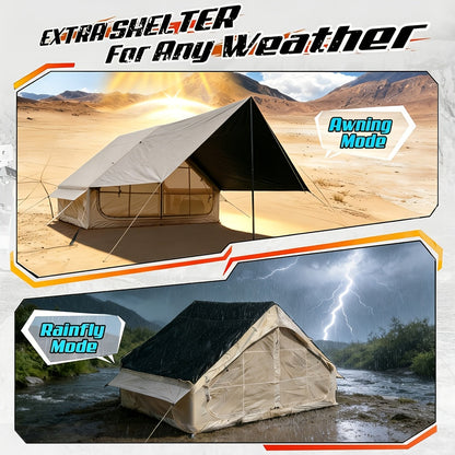 Inflatable Camping Tent 4-6 Person – 4-Season Luxury Air Tent with Manual Pump Easy Setup Windproof Glamping House for Family Outdoor Camping