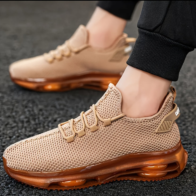 Men's Breathable Knit Running Sneakers with Air Cushion Sole – Lightweight Lace-Up Trail Sports Shoes for Spring & Summer, 4 Colors, US Sizes 6.5–13