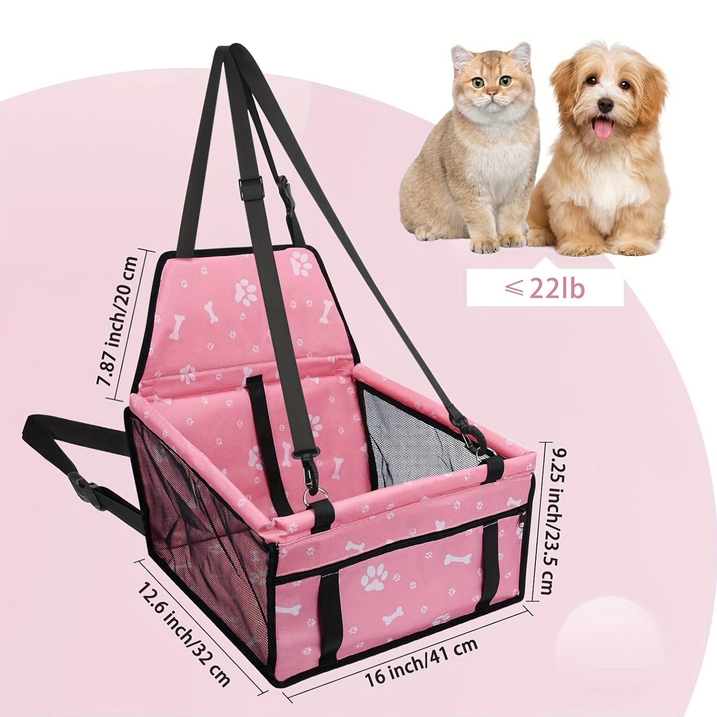 Dog Car Booster Seat & Travel Carrier for Small Dogs and Cats – Foldable Oxford Breathable Pet Carrier with Safety Leash, Adjustable Straps & Elevated Window View, Large 16x13x9.5 Inch