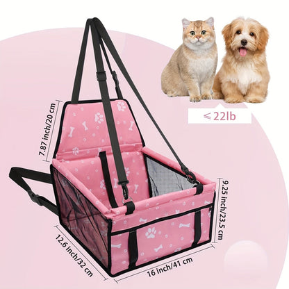 Dog Car Booster Seat & Travel Carrier for Small Dogs and Cats – Foldable Oxford Breathable Pet Carrier with Safety Leash, Adjustable Straps & Elevated Window View, Large 16x13x9.5 Inch