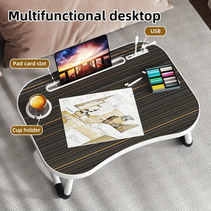 Foldable Laptop Desk Portable Bed Desk with Cup Holder and Tablet Slot Fiberboard Lap Desk for Work Study Drawing and Dining in Bed Sofa Floor Available in Black and Walnut