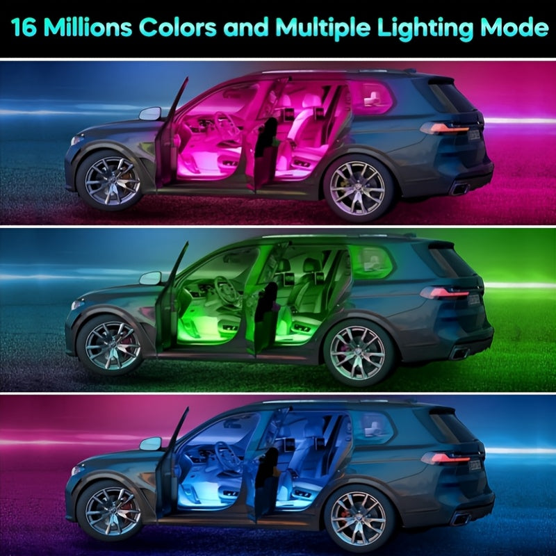 Car LED Neon Interior Light Strips USB Powered – High Brightness Automotive Ambient Lighting Kit, Foot Well Neon Accent Lights, Interior Mood Lights