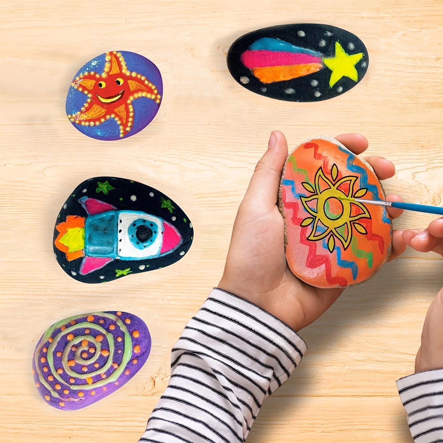 Glow in the Dark Rock Painting Kit for Kids Ages 6+ – Complete Arts & Crafts Set with 10 Rocks, 17 Paints, Gems, Brushes & Stickers | STEM Creative Art Toy Gift for Boys & Girls, Birthday & Easter