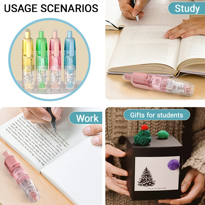 Retractable Correction Tape with Refills – Mess-Free Instant Error Correction for School Office & Home, 1pc + 2 Refills or 4-Pack + 8 Refills, Smooth Dry Correction Tape Back to School Supplies