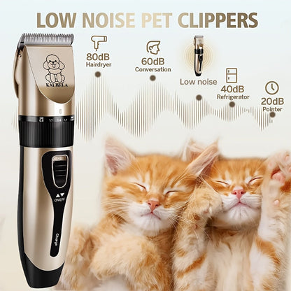 USB Rechargeable Pet Grooming Clippers Kit for Dogs & Cats – Ceramic Blades, Low Noise, Cordless Electric Clipper Set with Brush & Comb