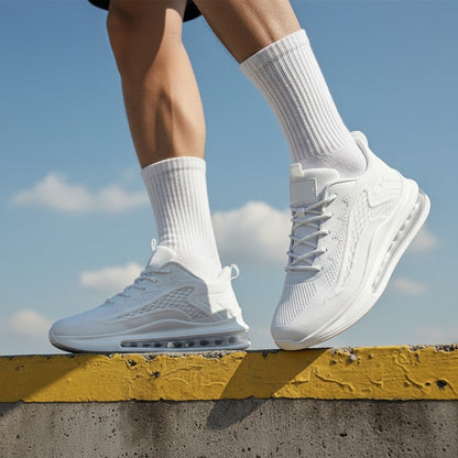 Men's Air Cushion Running Sneakers Lightweight Lace-Up Anti-Slip Shock-Absorbing Breathable Athletic Shoes for Walking Fitness Tennis Travel Sizes US 6.5-13.5 Black Blue White Yellow Red