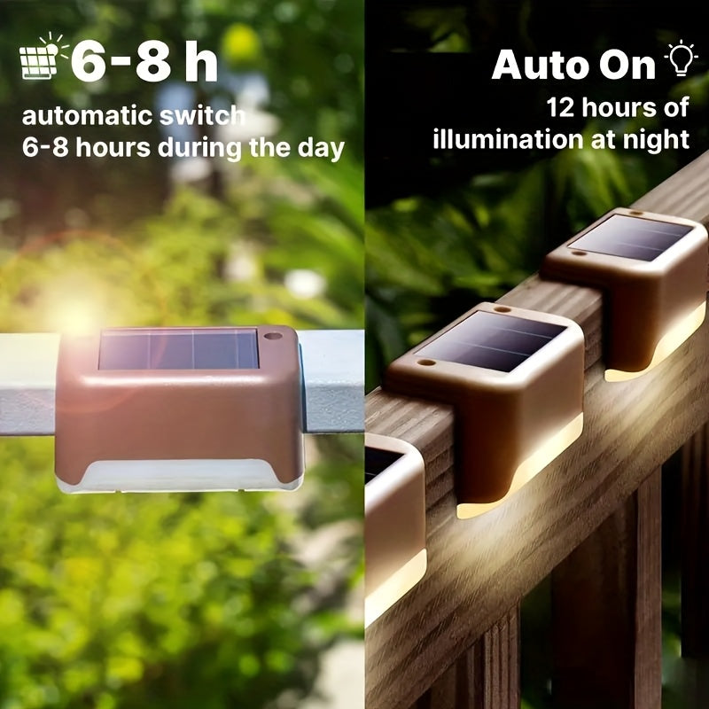Solar LED Deck Lights Outdoor Stair Step Lights Auto On/Off 12-Hour Warm White Lighting for Fence, Pathway, Patio, Balcony & Yard – Weatherproof ABS, Pack of 8, 16 or 32 – No Wiring Required