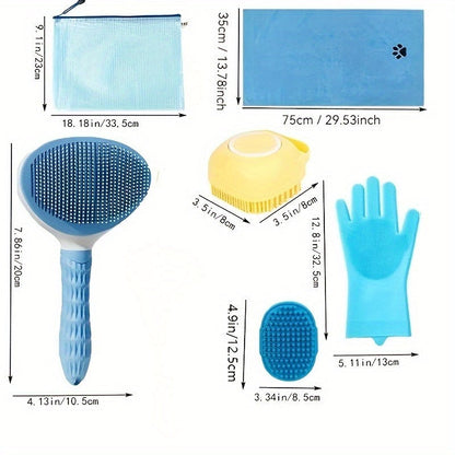 Dog Grooming Kit 6 Piece – Brush, Silicone Washing Gloves, Microfiber Towel & Shedding Tool, No Power Required, Essential Pet Care Set for Shiny Coat, Gift for Dog Owners