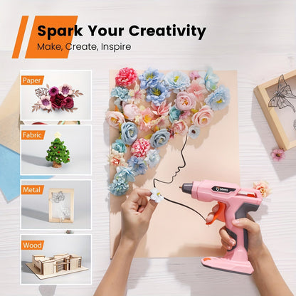 Cordless Hot Glue Gun USB Rechargeable with 25 Glue Sticks – 20 Second Fast Heating Anti-Drip Safety Design for DIY Crafts Home Repair Plush Toy Repair and Handmade Projects – Pink Grey Blue