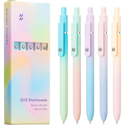 Retractable Gel Pens 0.5mm Fine Point Black Ink – Aurora Gradient & Macaron Colors, Quick Dry Smooth Writing Pens for Office, School, Journaling & Gifts, Back to School Stationery