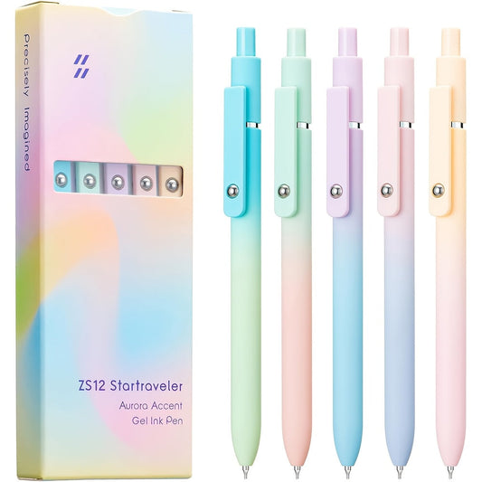 Retractable Gel Pens 0.5mm Fine Point Black Ink – Aurora Gradient & Macaron Colors, Quick Dry Smooth Writing Pens for Office, School, Journaling & Gifts, Back to School Stationery