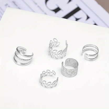 5-Pack Non-Piercing Ear Cuffs for Women Hypoallergenic Clip-On Cartilage Earrings Silver & Gold Stackable No Hole Needed