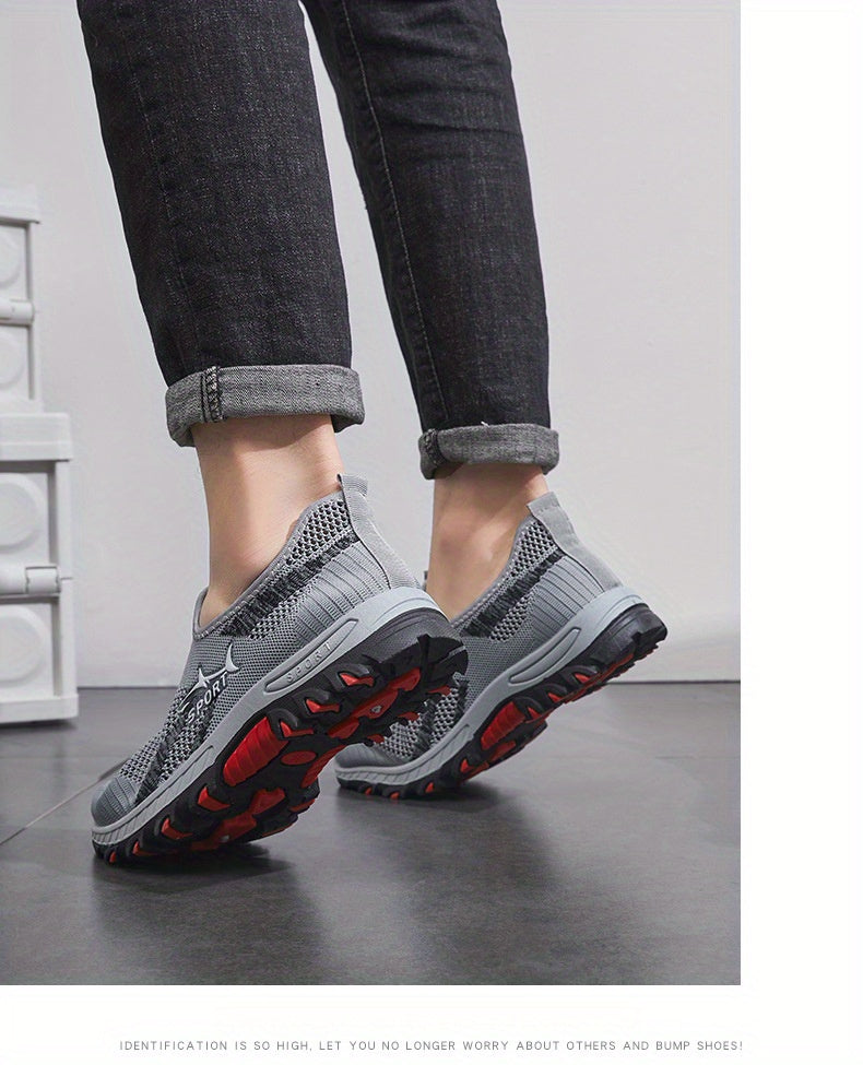 Men's Breathable Mesh Slip-On Sneakers – Lightweight Low-Top Casual Athletic Shoes with Rubber Sole, Round Toe, Monochrome Fabric Upper, Easy Wear Loafer-Style Footwear for Walking, Gym & Everyday Comfort, Spring & Summer