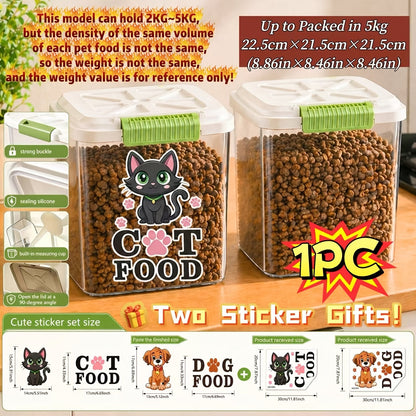 Pet Food Storage Container with Locking Lid & Scoop – Moisture-Proof Airtight Bin 6-55 lbs, Optional Wheels & Cute Sticker, Large Capacity for Cat & Dog Food Grains Flour