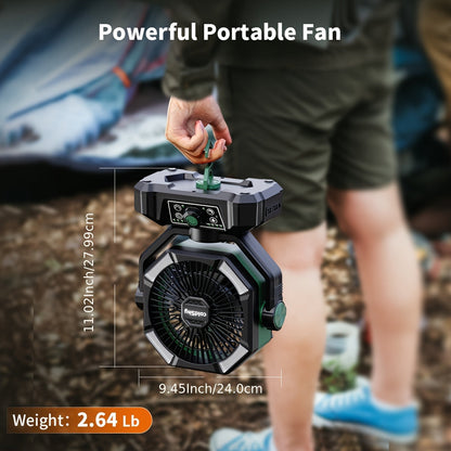 20000mAh Camping Fan with Dual Motor – Battery Operated Portable Fan with 4 LED Lantern Modes, 8 Speeds & Remote Control, Hanging Hook for Tent, Power Outages & Jobsite Use