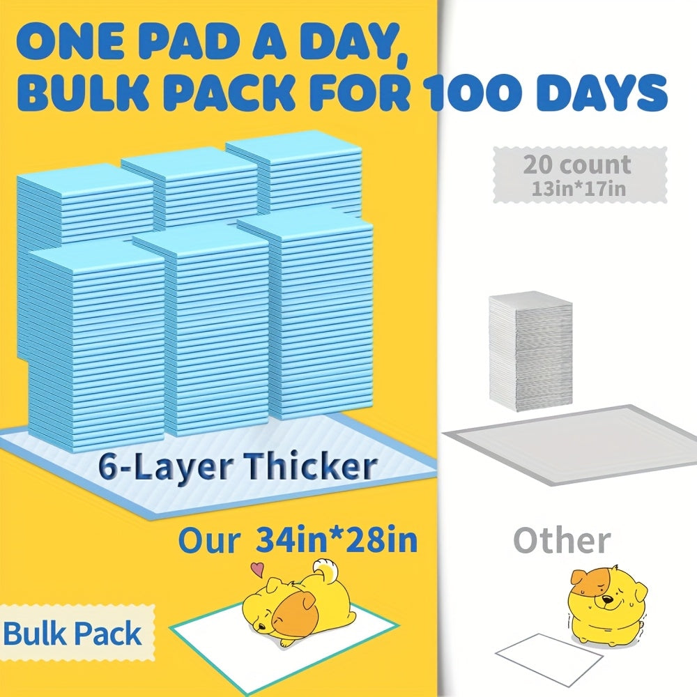Dog Pee Pads 100 Count – 6-Layer Super Absorbent Puppy Training Pads, Leak-Proof & Odor Control, Disposable Dog Potty Pads for Puppies, Dogs & Cats, 34"x28" or 22"x22"