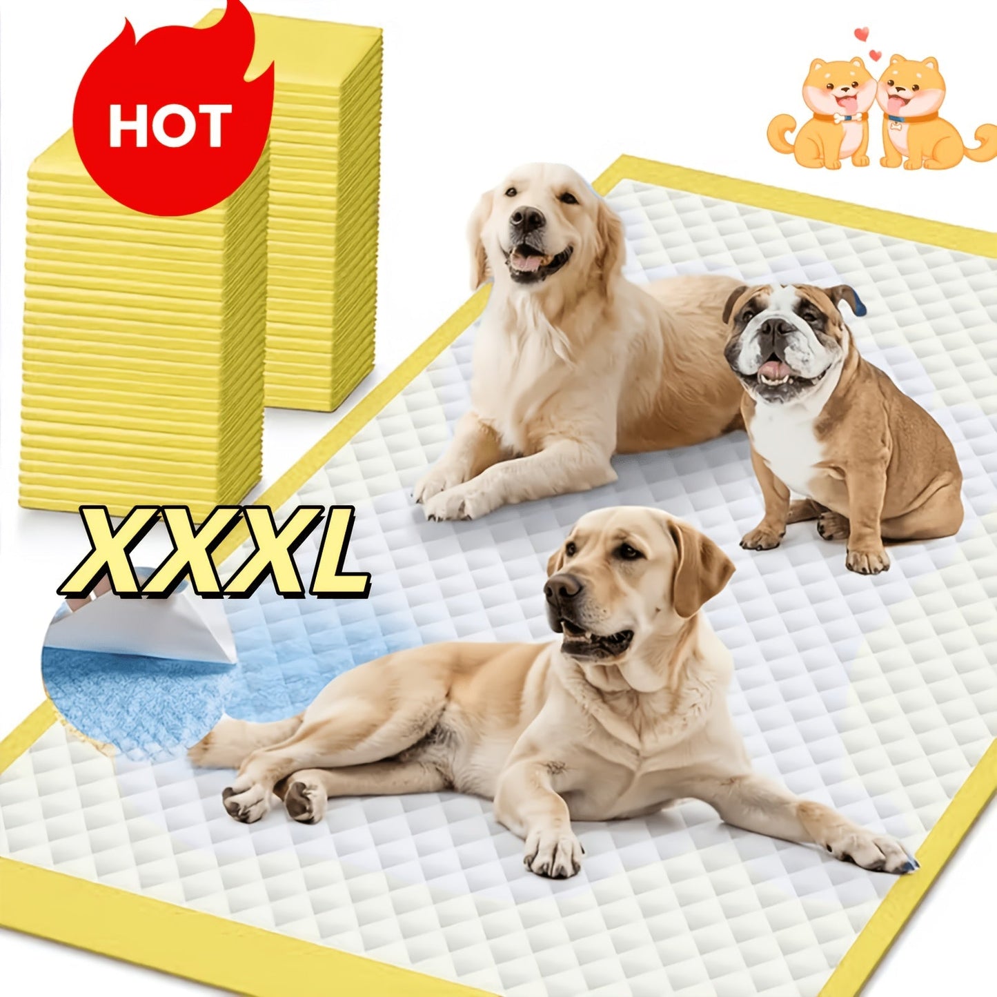 XXXL Thickened Dog Pee Pads – Super Absorbent 6-Layer Leakproof Odor-Reducing Puppy Training Pads for Large Dogs, Tear-Resistant Weighted Design for Bedroom & Dog Bed Use