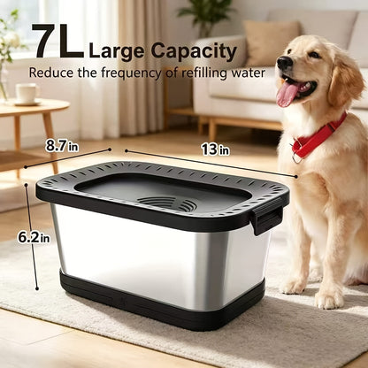 7L Stainless Steel Dog Water Bowl Anti-Spill Splash-Proof Slow Feeder for Messy Drinkers Heavy Duty Indoor Outdoor Pet Bowl – Large Capacity