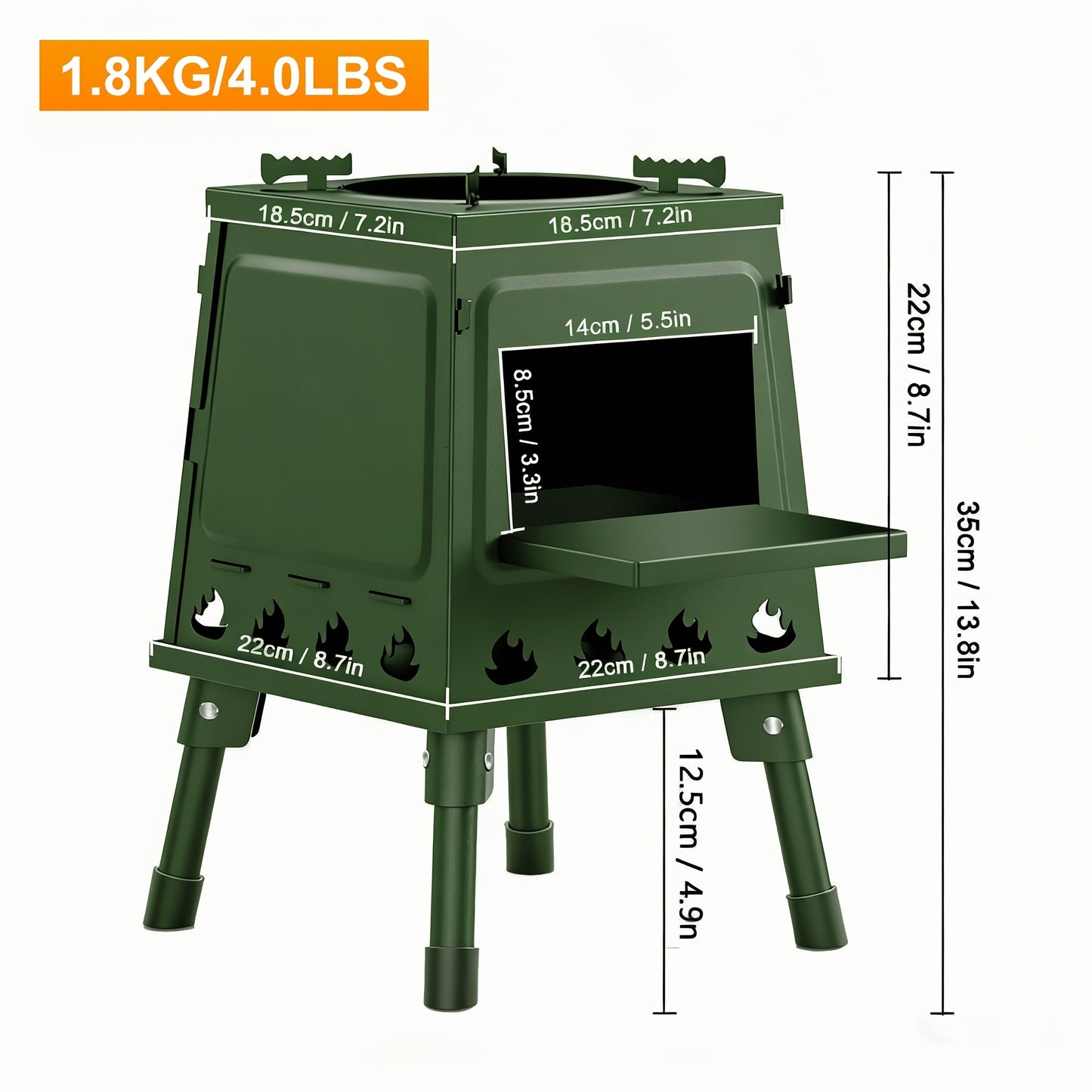 Portable Wood Burning Camp Stove – Compact Foldable Backpacking Stove for Hiking, Camping, Picnic & BBQ, No Fuel Canisters Needed, Smokestack Option, Black Green or Stainless Steel