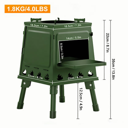 Portable Wood Burning Camp Stove – Compact Foldable Backpacking Stove for Hiking, Camping, Picnic & BBQ, No Fuel Canisters Needed, Smokestack Option, Black Green or Stainless Steel
