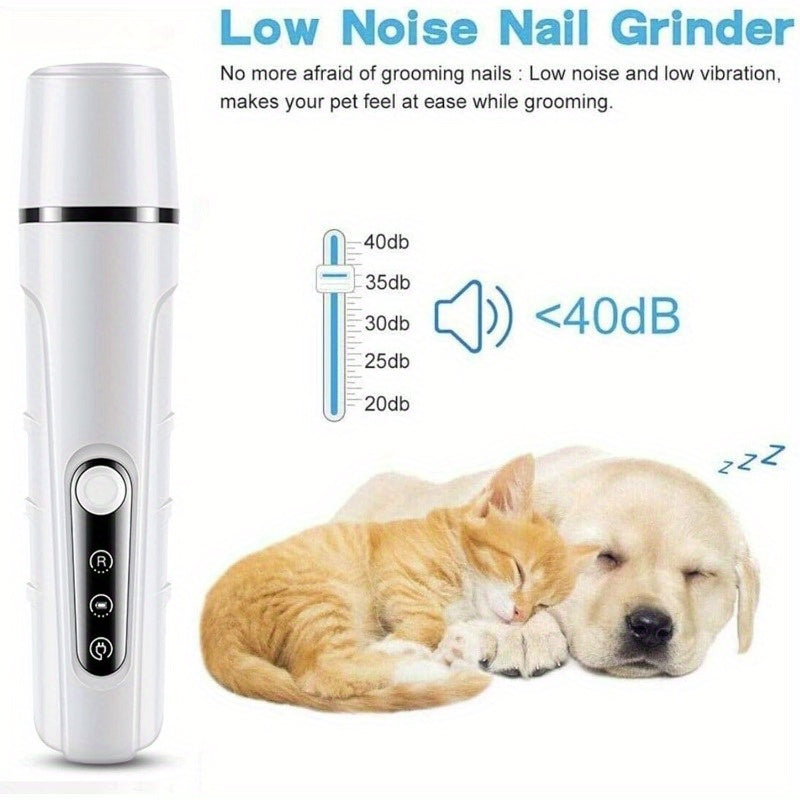 Rechargeable Pet Nail Grinder Low Noise Low Vibration for Dogs and Cats – USB Charge LED Display Safe Grooming Tool