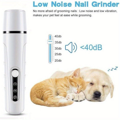 Rechargeable Pet Nail Grinder Low Noise Low Vibration for Dogs and Cats – USB Charge LED Display Safe Grooming Tool