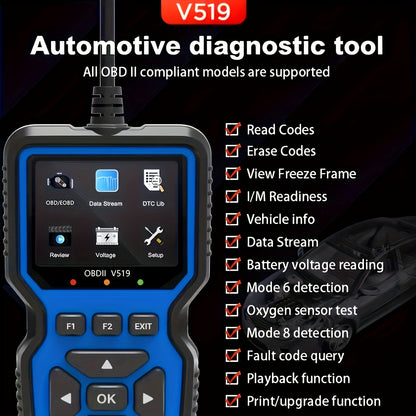 OBD2 Scanner Code Reader Car Diagnostic Tool Engine Fault Code Reader with Live Data Freeze Frame I/M Readiness for All OBDII Protocol Vehicles No Battery Required