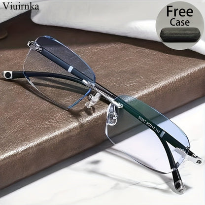 Men's Frameless Anti Blue Light Glasses – Retro TR90 Rimless Design with Rhinestone Decoration, Business & Daily Wear Eyewear for Him, Elegant Gift for Valentine's Day, Graduation & Colleagues