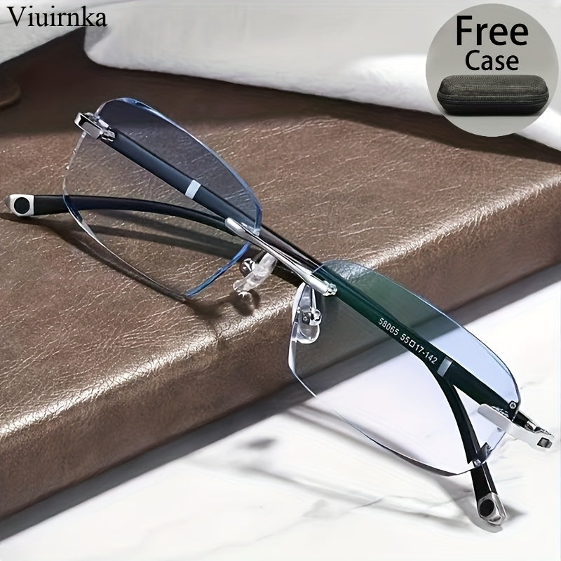 Men's Frameless Anti Blue Light Glasses – Retro TR90 Rimless Design with Rhinestone Decoration, Business & Daily Wear Eyewear for Him, Elegant Gift for Valentine's Day, Graduation & Colleagues