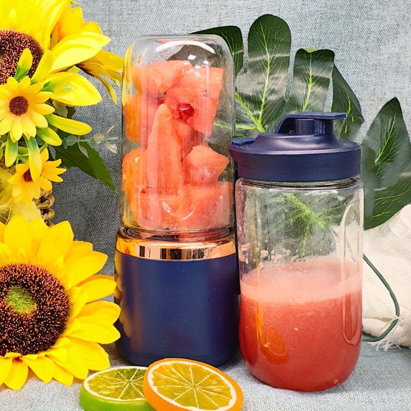 Portable Personal Blender Juicer 1500mAh USB Rechargeable – Food Grade ABS Double Cup Fruit & Vegetable Smoothie Maker, Multifunctional Mini Juicer for Home, Travel & Gym, Gift Box Included