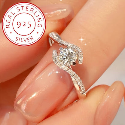 925 Sterling Silver Four Claw Twisted Zirconia Engagement Ring – Hollowed Out Spiral Band with CZ Inlay, Sizes 6-10, Valentine's Day Promise Ring Gift for Women