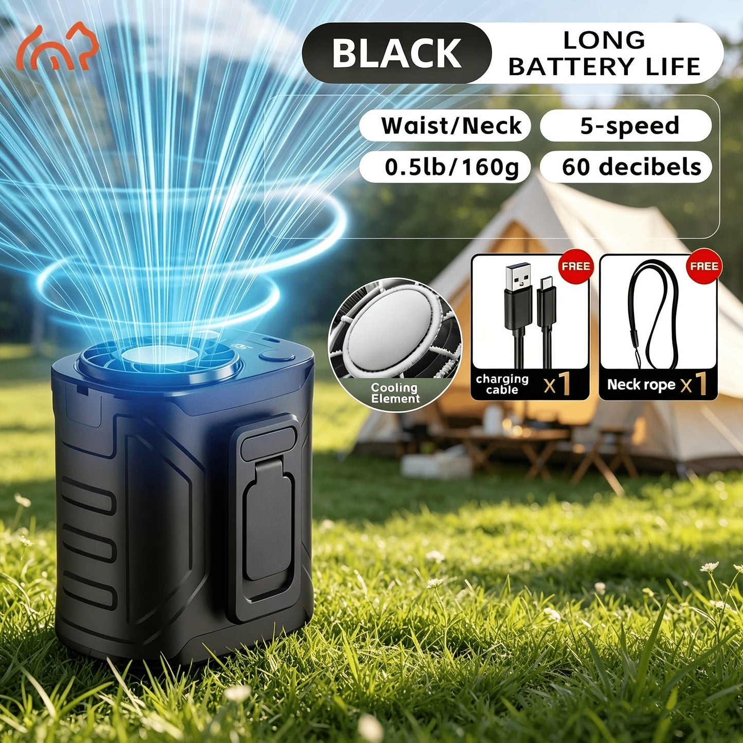Portable Neck & Waist Fan 18000RPM Brushless Motor – 199-Speed Adjustment, 5000mAh Battery, LED Power Display, Hands-Free Wearable Cooling Fan for Outdoor Work, Camping, Fishing, Hiking & Travel