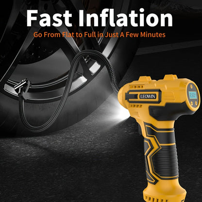 Portable Air Compressor Tire Inflator – 150 PSI Cordless Handheld Pump with Auto-Shutoff, Digital Pressure Gauge, LED Light, Rechargeable Battery for Car, Motorcycle, Bike, Ball | Velora