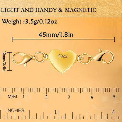 925 Silver Heart-Shaped Magnetic Necklace Clasps & Closures Multi-Pack - Easy-Connect Magnetic Clasp Converter for Jewelry Making, Chain Extender Connector for Necklaces & Bracelets, Gold & Silver