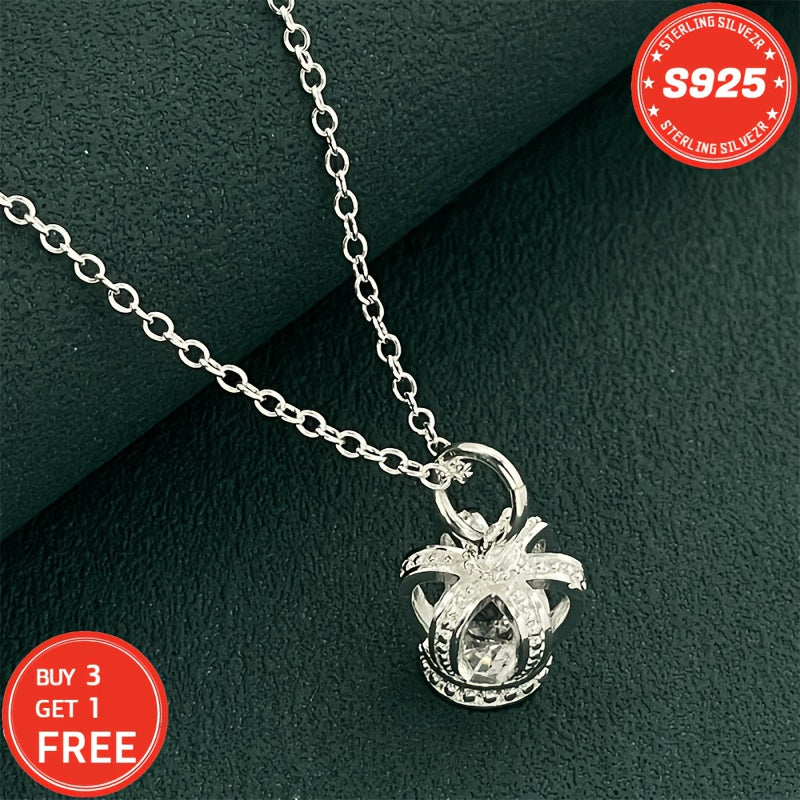 S925 Sterling Silver Crown Necklace for Women 18 Inch – 5A Cubic Zirconia Pendant, Hypoallergenic CZ Choker, Elegant Gift for Wife Girlfriend Mom Daughter Birthday Anniversary Christmas