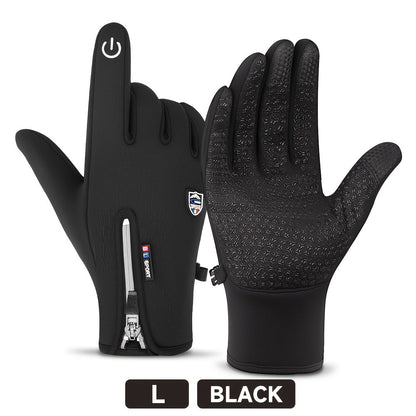Windproof Waterproof Winter Sports Gloves with Touchscreen & Anti-Slip Grip – Warm Cycling Skiing Gloves for Men & Women, 100% Polyester, Zipper Closure, Sizes M-XL