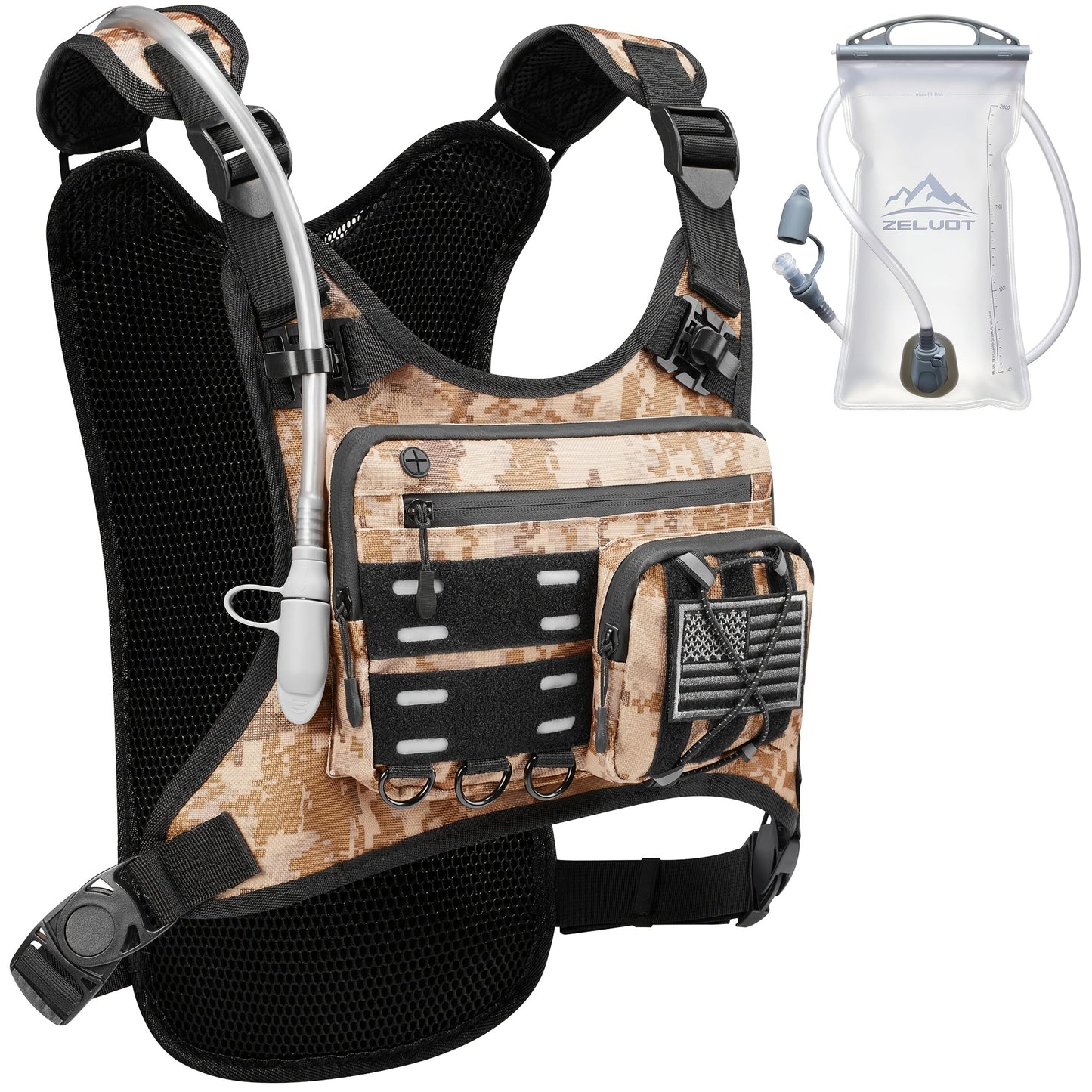 Running Hydration Vest with 3L Water Bladder Lightweight Adjustable Chest Pack Reflective Gear Holder for Men Women Marathon Trail Running Hiking Black Gray Camo Olive