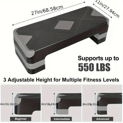 Adjustable Aerobic Step Platform – 3 Height Settings (4"/6"/8"), Non-Slip Workout Stepper for Home Gym Cardio Training, Step Aerobics Exercise Board (6 Colors)