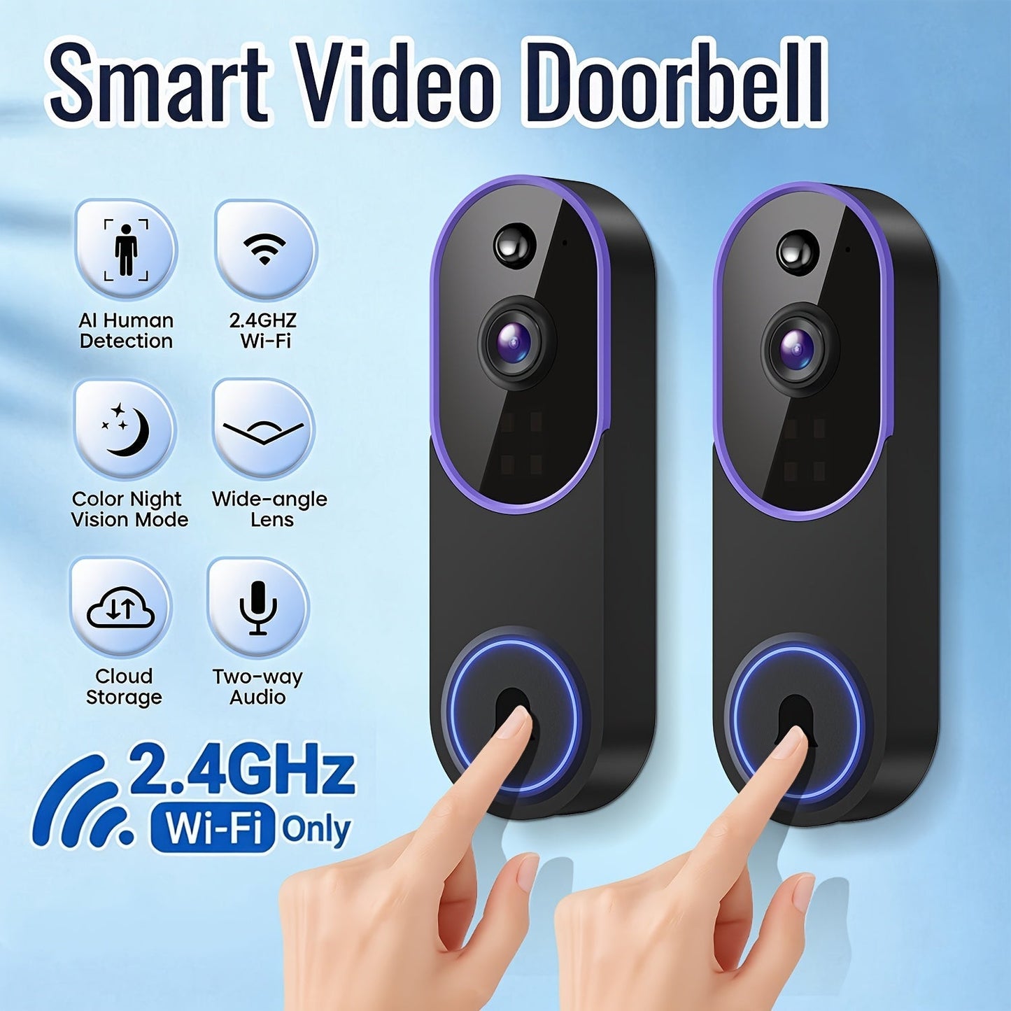 Wireless Doorbell Security Camera 1080P HD | 166° Panoramic View, Auto Tracking, Night Vision, Spotlight, Two-Way Audio, Person & Vehicle Detection, 2.4G WiFi – 1pc or 2pcs