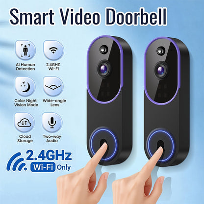 Wireless Doorbell Security Camera 1080P HD | 166° Panoramic View, Auto Tracking, Night Vision, Spotlight, Two-Way Audio, Person & Vehicle Detection, 2.4G WiFi – 1pc or 2pcs