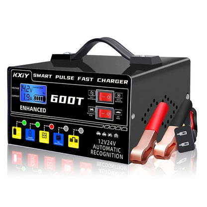 Smart Universal Battery Charger for 12V & 24V – LCD Screen, Pulse Repair & Temperature Regulation, Trickle Charger Maintainer for Car, Truck, Motorcycle, Boat, Lawn Mower & Harvester Batteries